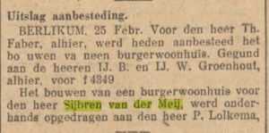 Uitslag aanbesteding Leeuwarder nieuwsblad, 27-02-1933