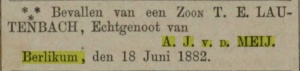Familiebericht Leeuwarder courant, 23-06-1882