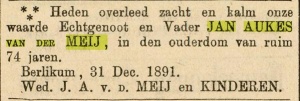 Familiebericht Leeuwarder courant 04-01-1892