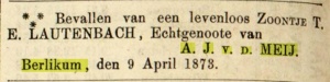 Familiebericht Leeuwarder courant 11-04-1873