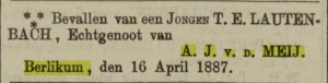 Familiebericht Leeuwarder courant, 19-04-1887